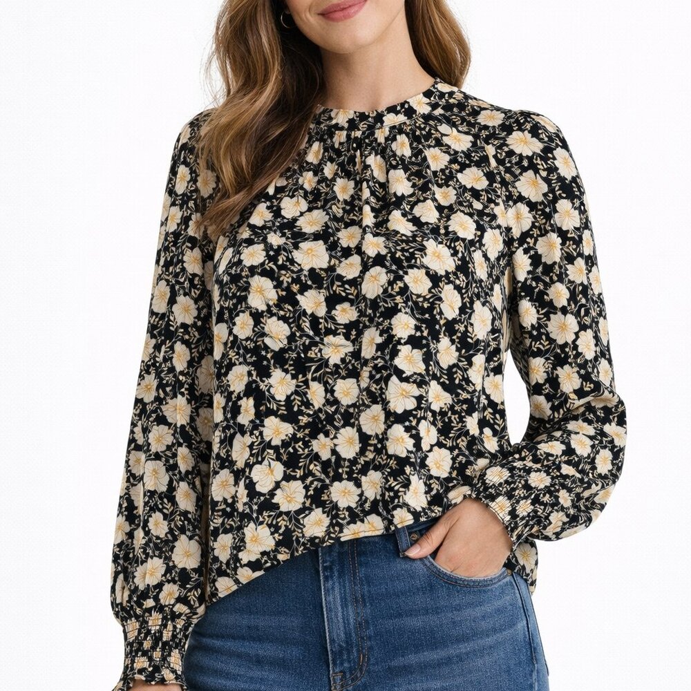 *NWT*‎ Who What Wear Floral Long Sleeve Blouse | Smocked Cuffs | Size Small